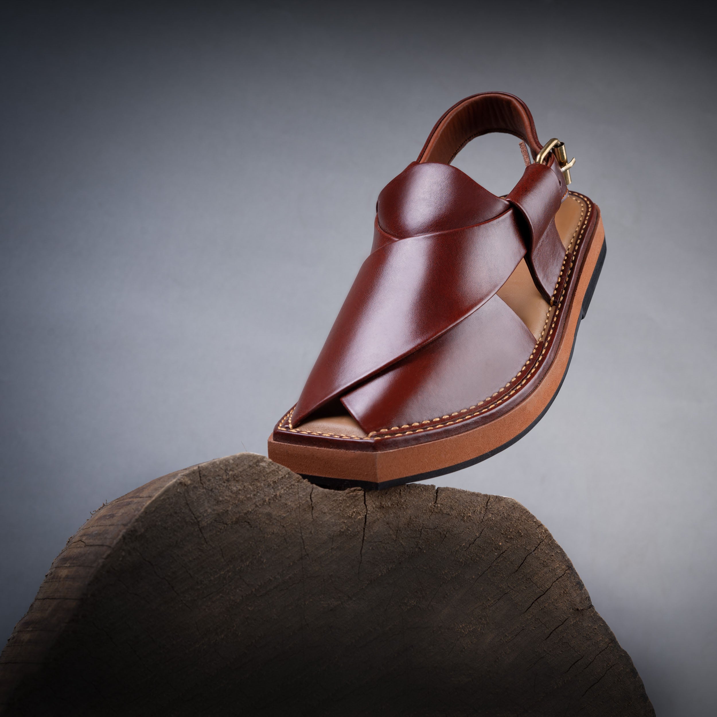 PW Premium Kaptaan Chappals – Burgundy - Main Image