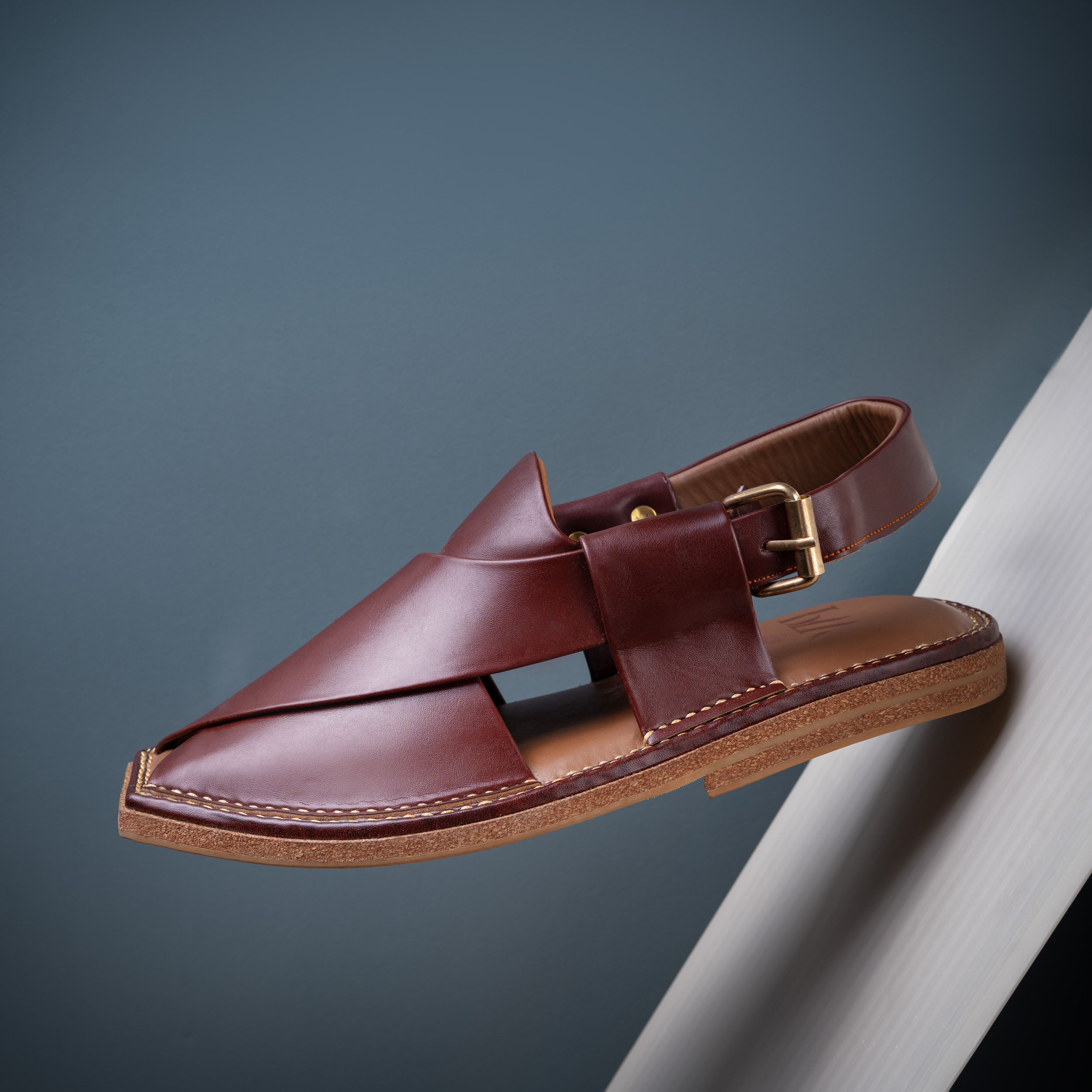 PW One-note Peshawari Chappals – Cork Sole - Burgundy